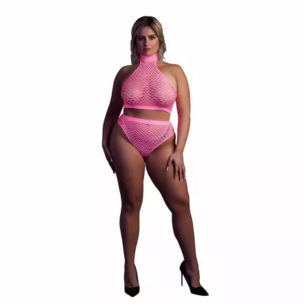 Ouch - UV-valossa hohtava alusasusetti, pinkki, Plus Size - Ouch - 44173-1 - 1