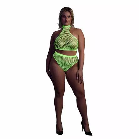 Ouch - UV-valossa hohtava alusasusetti, vihreä, Plus Size - Ouch - 44172-1 - 1