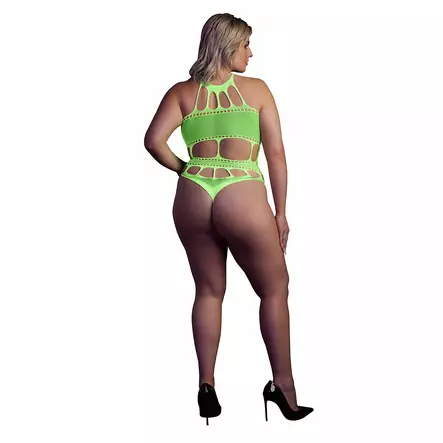 Ouch - UV-valossa hohtava body, vihreä, Plus Size - Sexy bodyt - 44183-1 - 2