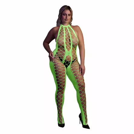 Ouch - UV-valossa hohtava catsuit, vihreä, Plus Size - Ouch - 44175-1 - 1