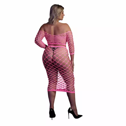 Ouch - UV-valossa hohtava toppi ja hame -setti, pinkki, Plus Size - Ouch - 44191-1 - 2