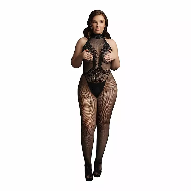Le Desir - High net fishnet and lace bodystocking, Plus Size - Catsuit - 42839-1 - 1