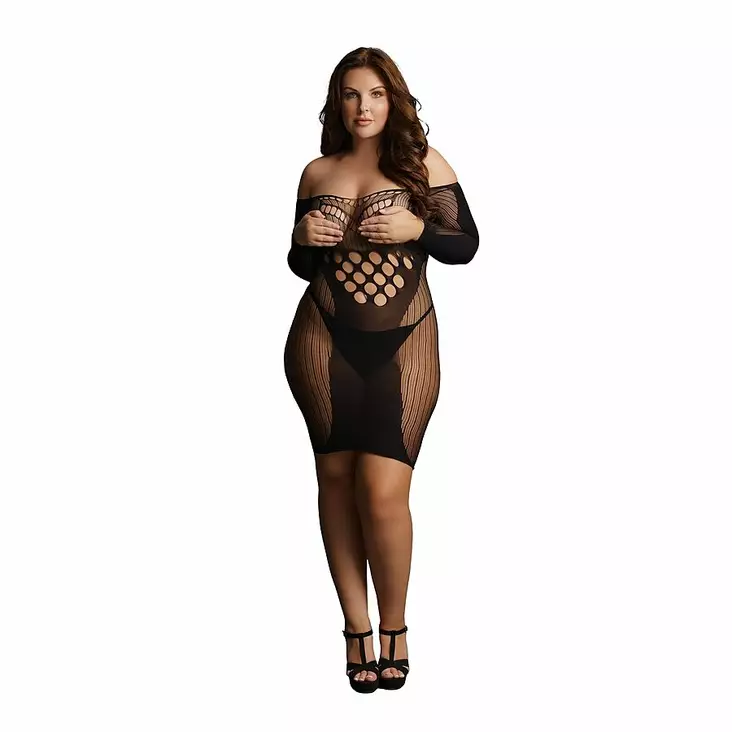 Le Desir - Long-sleeved net mini dress, Plus Size - Naisten seksiasut - 43244-1 - 1