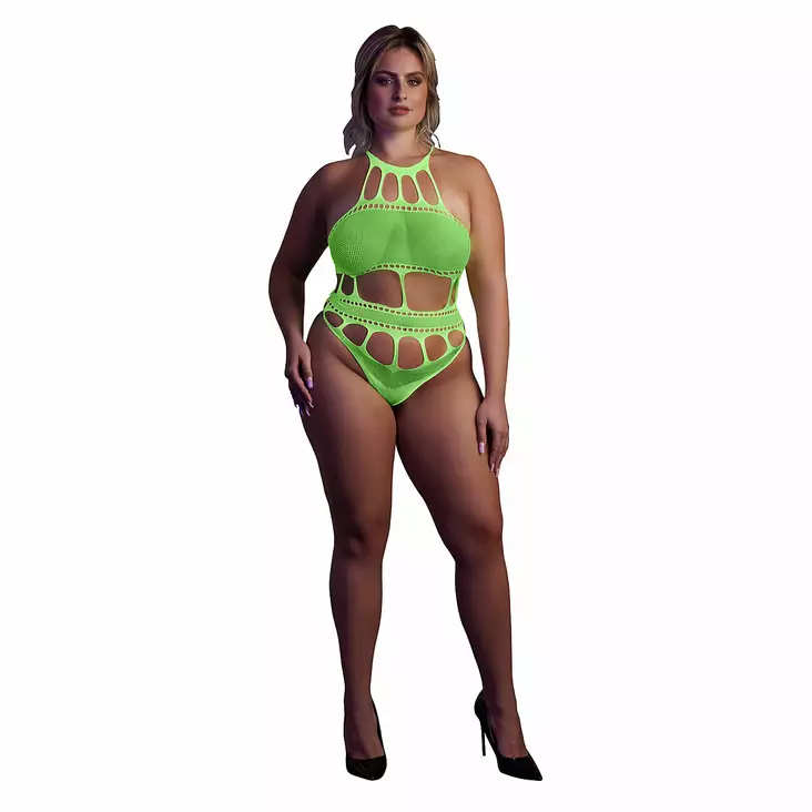 Ouch - UV-valossa hohtava body, vihreä, Plus Size - Sexy bodyt - 44183-1 - 1